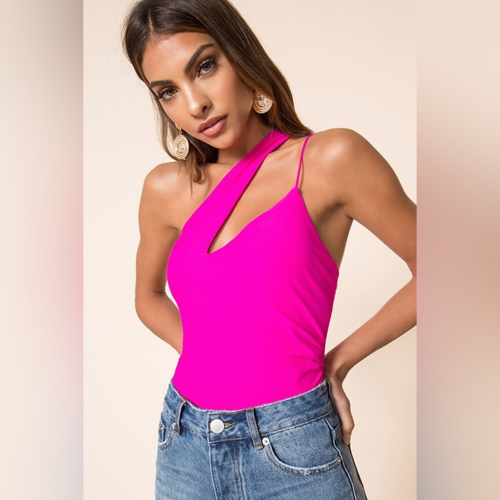 superdown Neon Pink One-Shoulder Cutout Cami